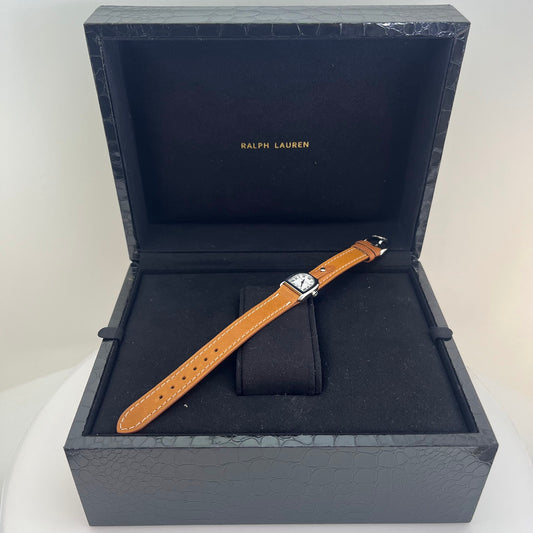 Ralph Lauren Stirrup Petite Quartz Swiss Made Ladies Watch Brown Leather Strap #631B