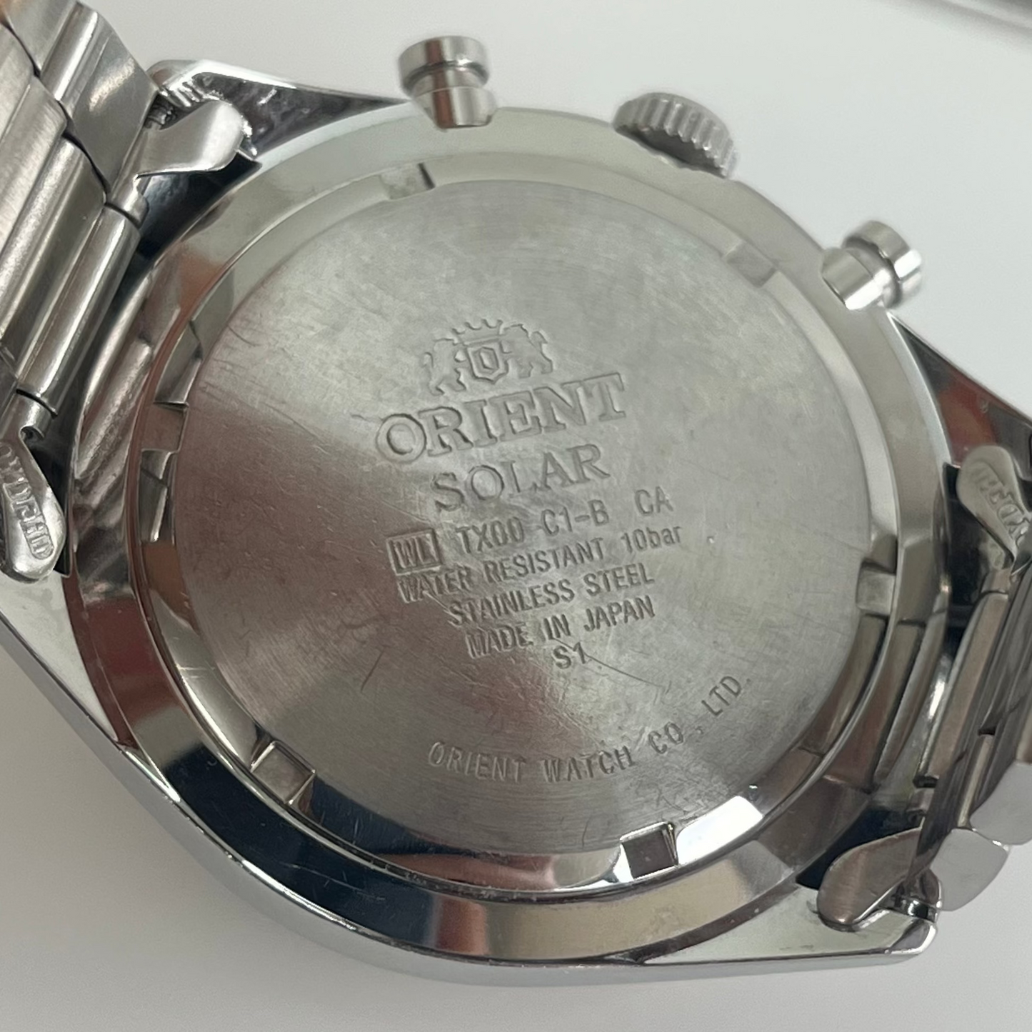 Orient Chronograph TX00-C1-B Solar Japan Made Stainless Steel Wrist Watch #559B