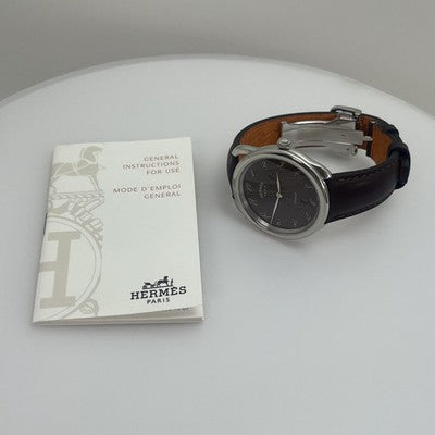 Hermes Arceau AR7.710 Automatic Swiss Made Date Brown Leather Strap Watch #685B