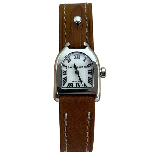 Ralph Lauren Stirrup Petite Quartz Swiss Made Ladies Watch Brown Leather Strap #631B