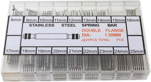 Watch Strap Spring Bars, 18 Sizes (8mm–25mm), Approx. 15 Each