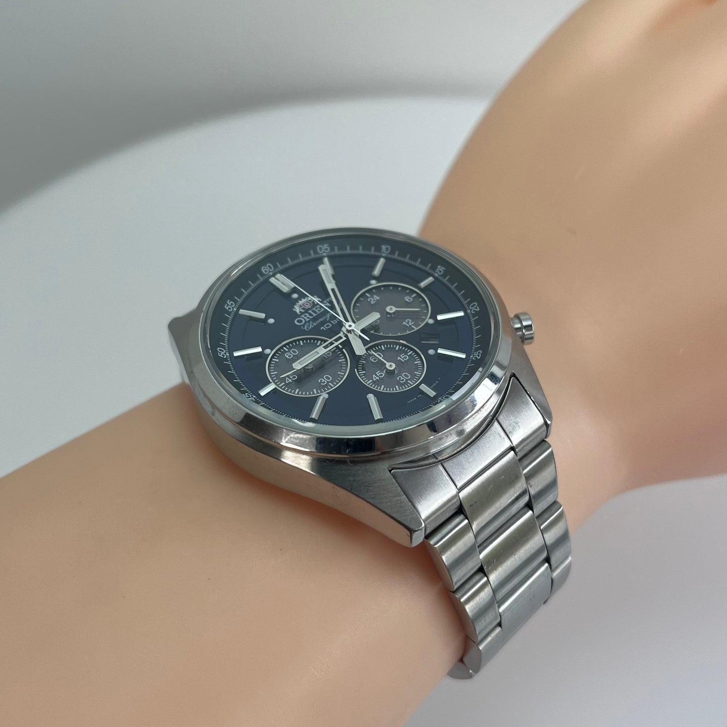 Orient Chronograph TX00-C1-B Solar Japan Made Stainless Steel Wrist Watch #559B