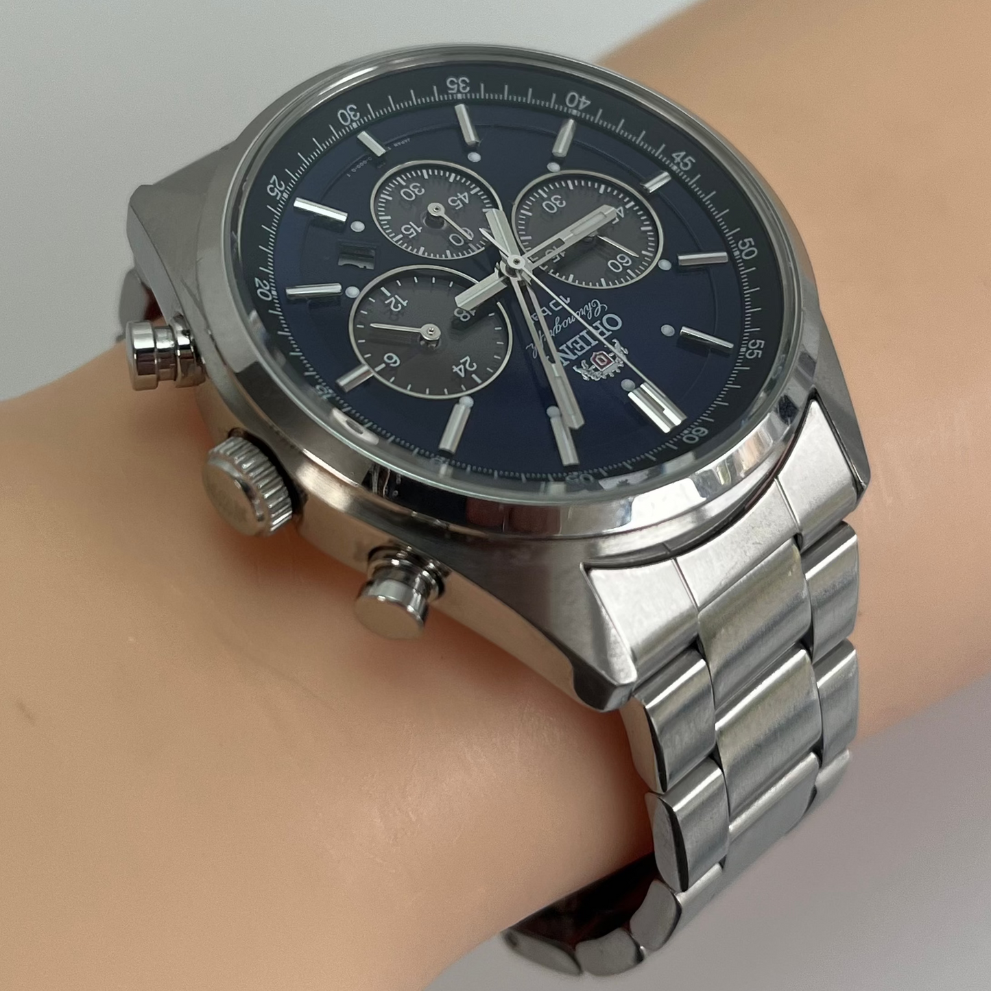 Orient Chronograph TX00-C1-B Solar Japan Made Stainless Steel Wrist Watch #559B