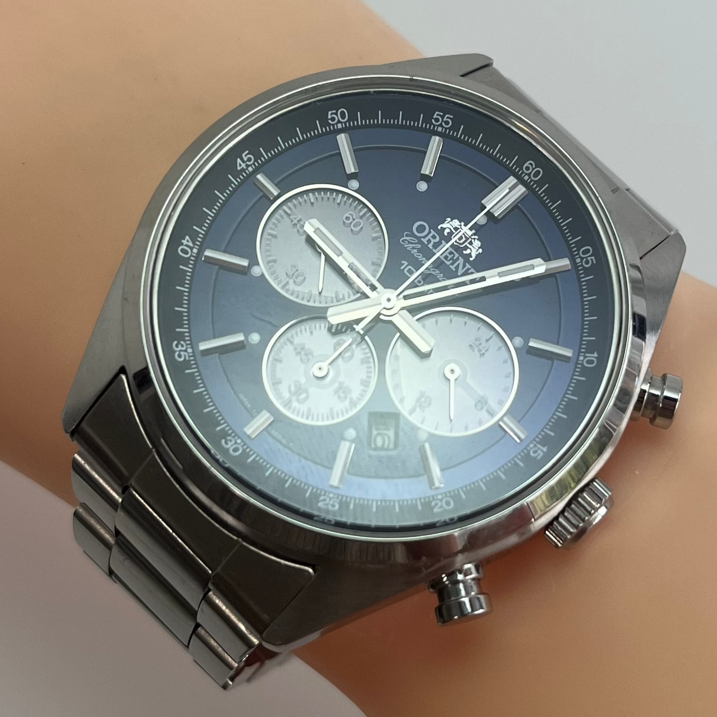 Orient Chronograph TX00-C1-B Solar Japan Made Stainless Steel Wrist Watch #559B