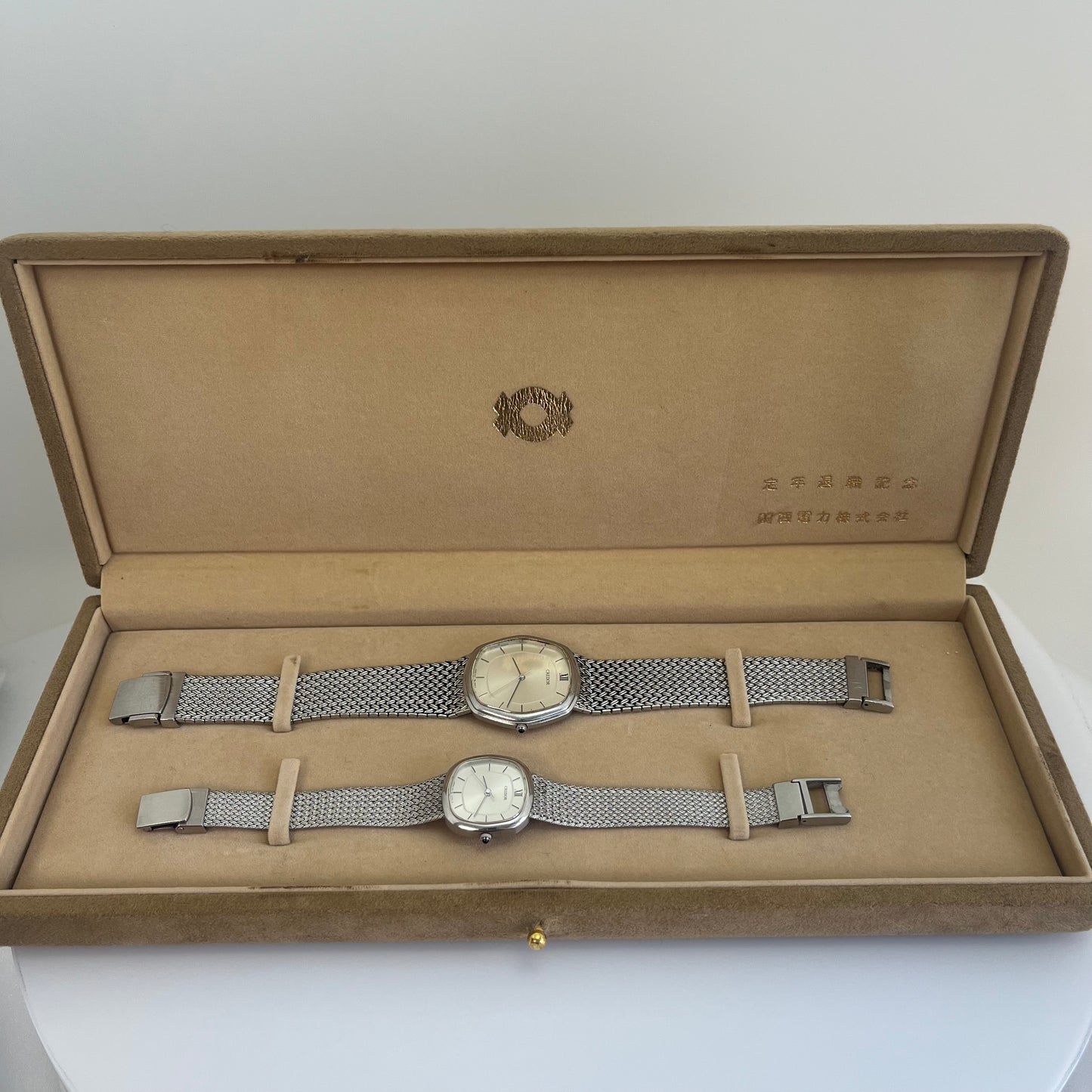 Seiko Credor Pair Watch Quartz Japan Silver Mesh Band w/Box Vintage #570B