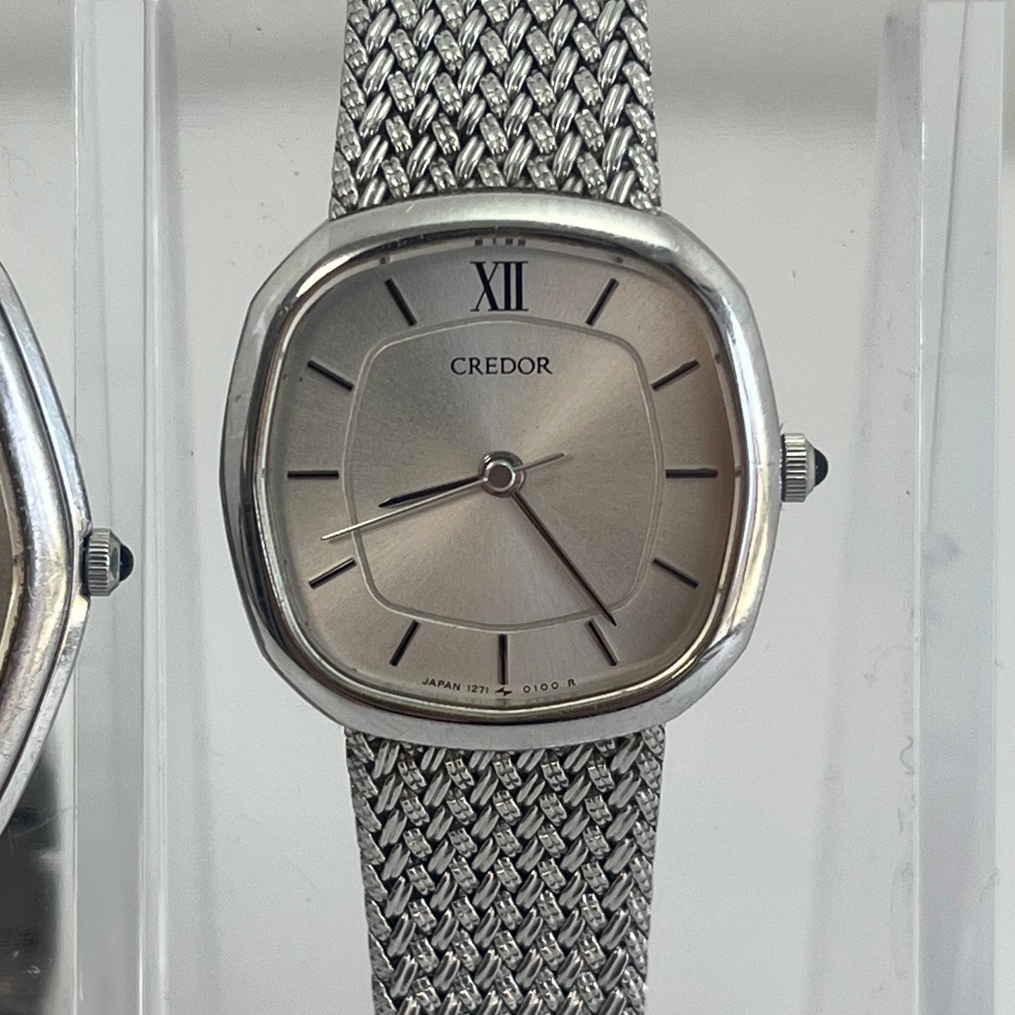 Seiko Credor Pair Watch Quartz Japan Silver Mesh Band w/Box Vintage #570B