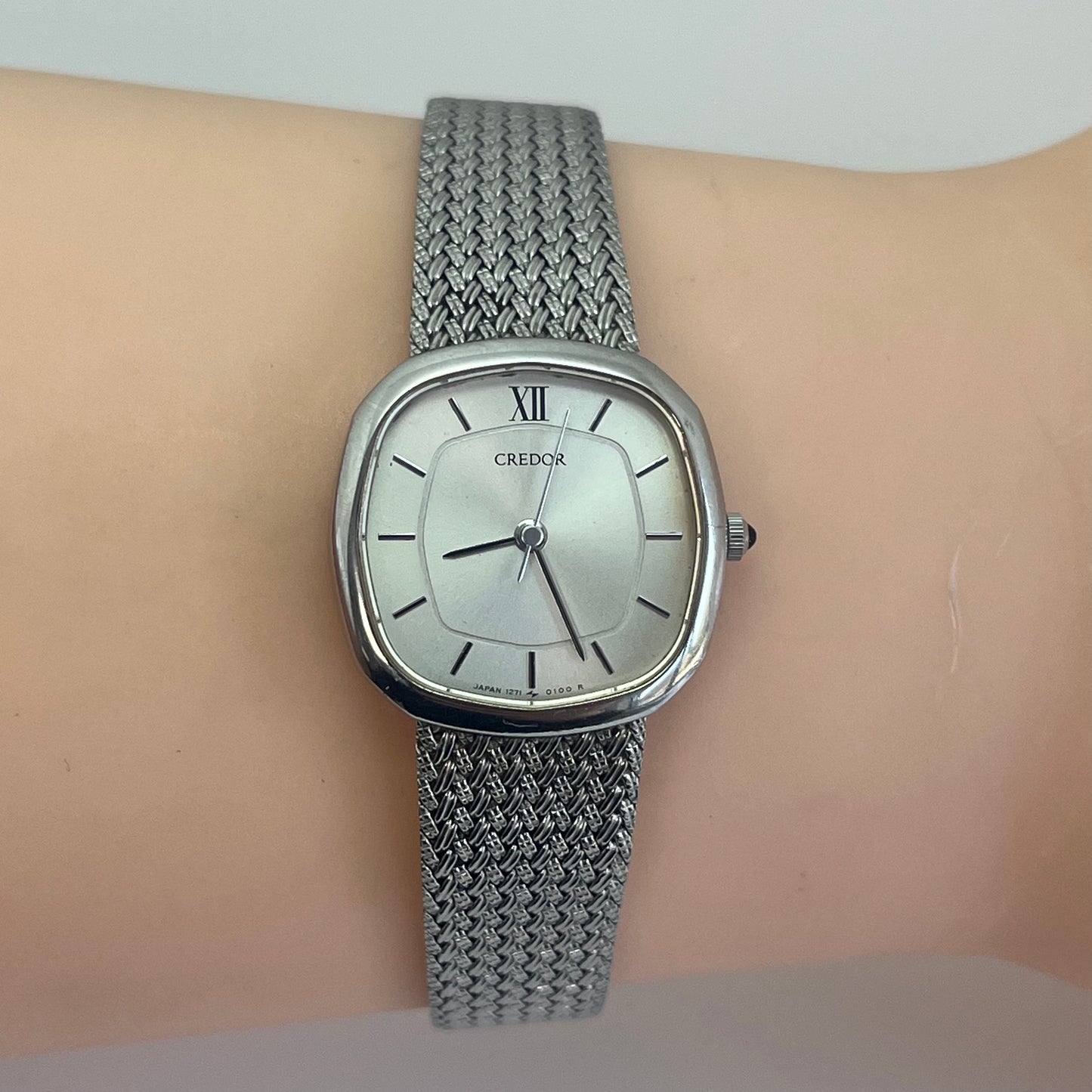 Seiko Credor Pair Watch Quartz Japan Silver Mesh Band w/Box Vintage #570B