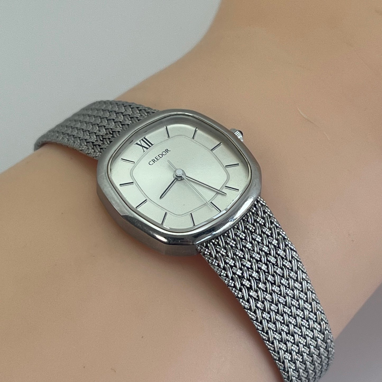 Seiko Credor Pair Watch Quartz Japan Silver Mesh Band w/Box Vintage #570B