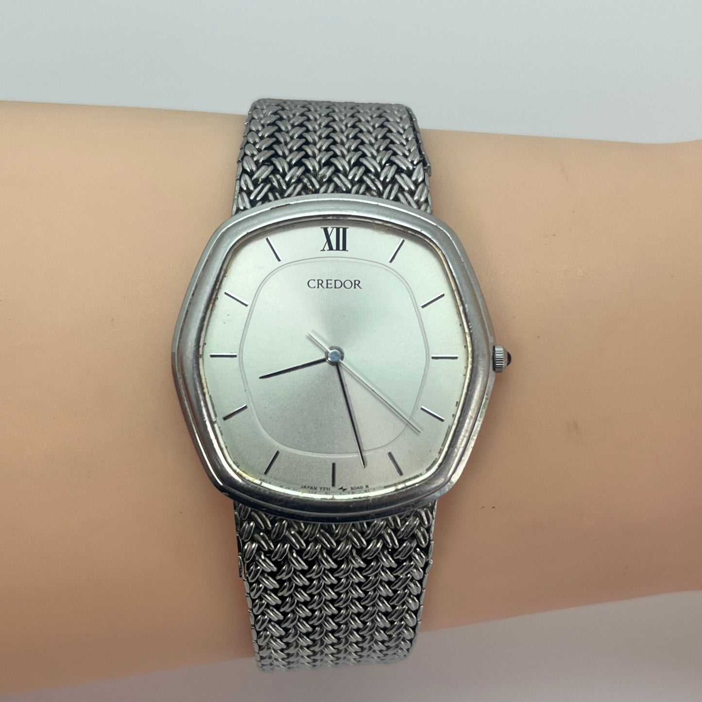 Seiko Credor Pair Watch Quartz Japan Silver Mesh Band w/Box Vintage #570B