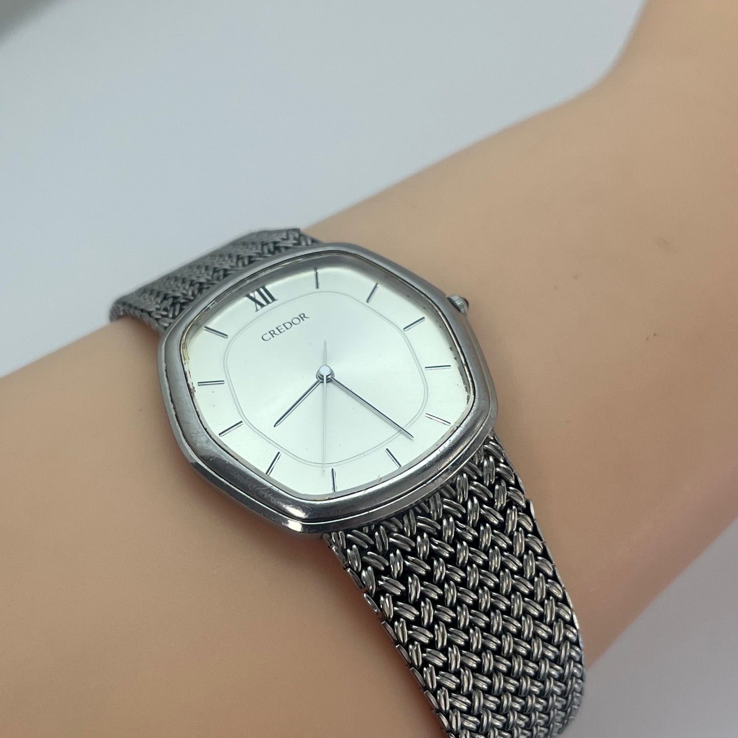 Seiko Credor Pair Watch Quartz Japan Silver Mesh Band w/Box Vintage #570B