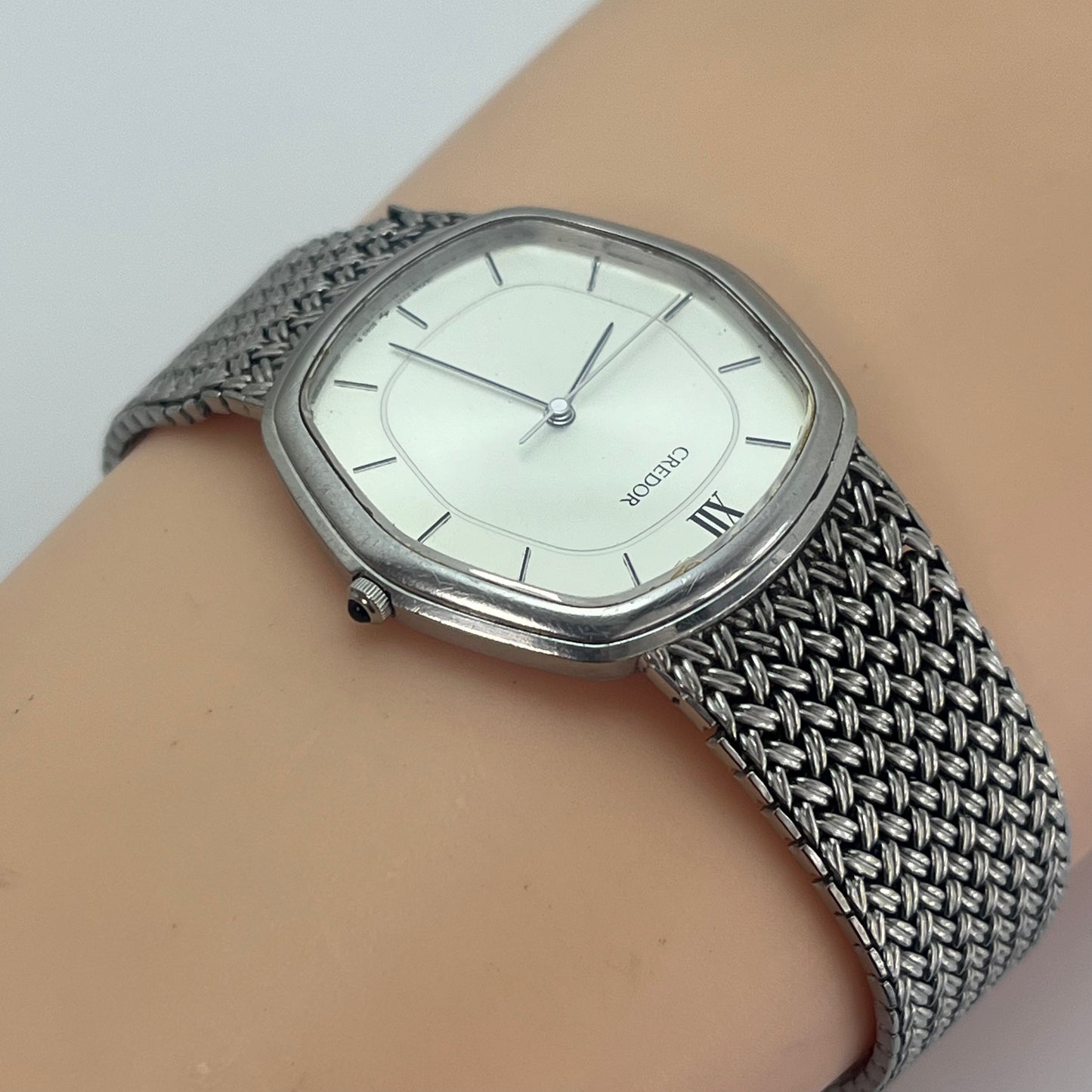 Seiko Credor Pair Watch Quartz Japan Silver Mesh Band w/Box Vintage #570B