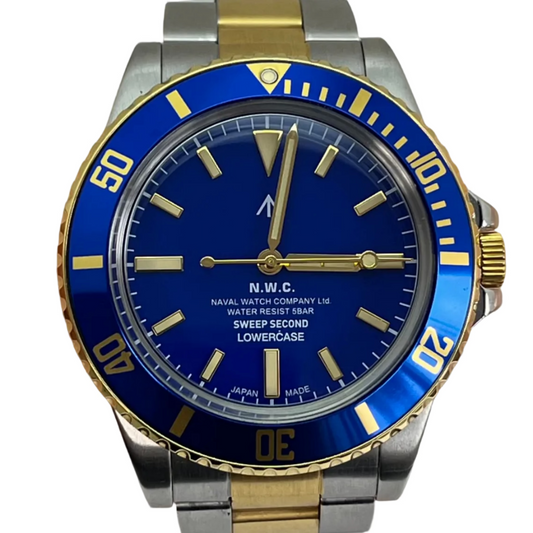 Naval Watch Co. FRXE010 Royal Blue Diver Qz Japan Two-Tone Bracelet w/ Box #619B