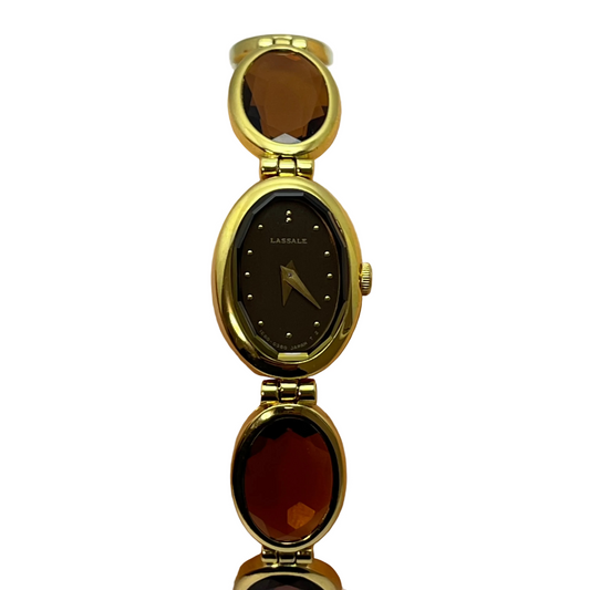 Seiko Lassale Ladies Gold Tone Brown Cabochon Bracelet Watch 1E50-5159 Japan Vintage #671B