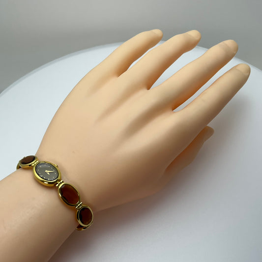 Seiko Lassale Ladies Gold Tone Brown Cabochon Bracelet Watch 1E50-5159 Japan Vintage #671B
