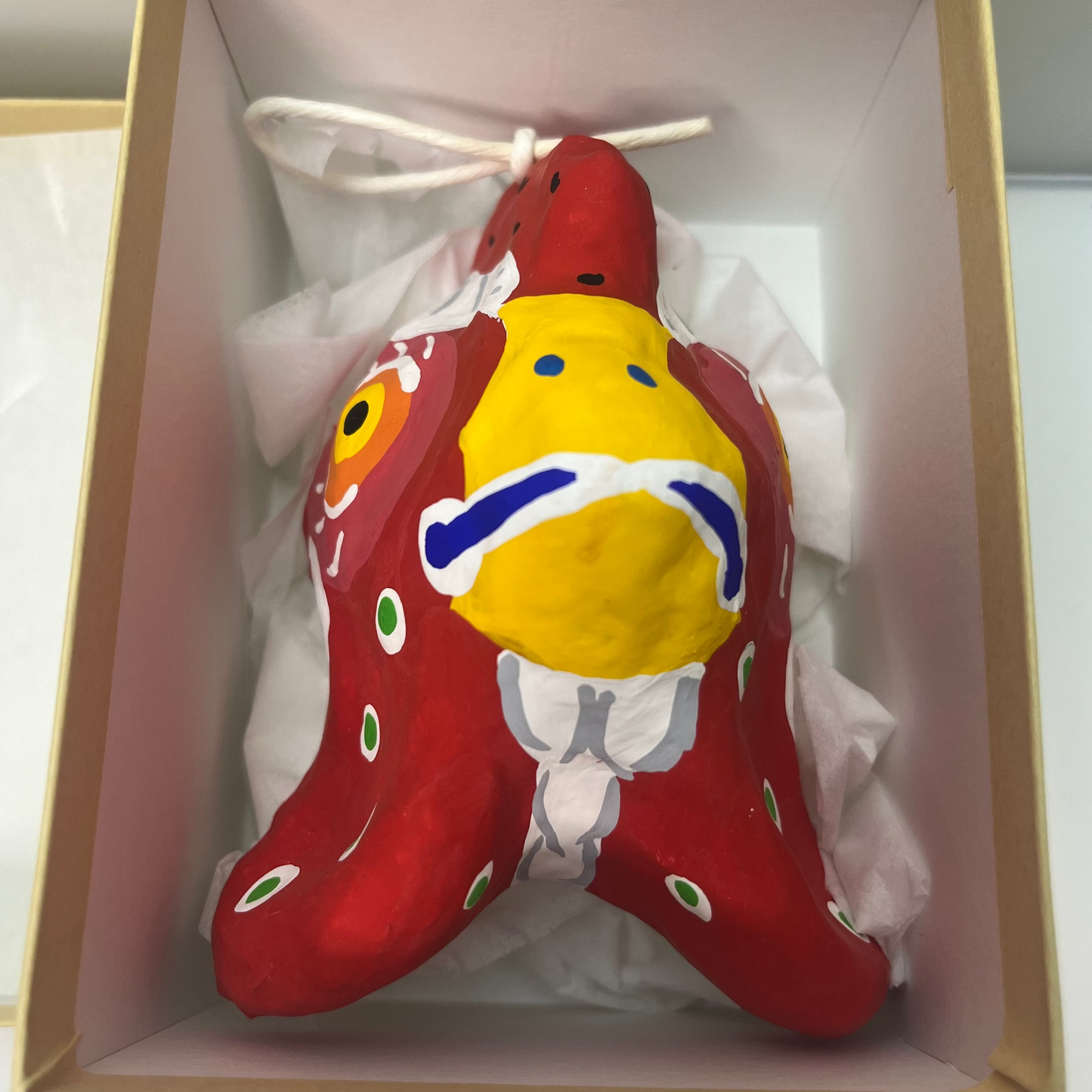 Miyajima Hariko Papier-Mache Chicken Mask Handmade Japan w/ Box & Paper #O033A