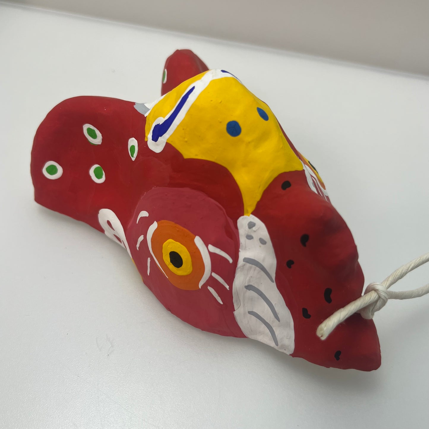 Miyajima Hariko Papier-Mache Chicken Mask Handmade Japan w/ Box & Paper #O033A