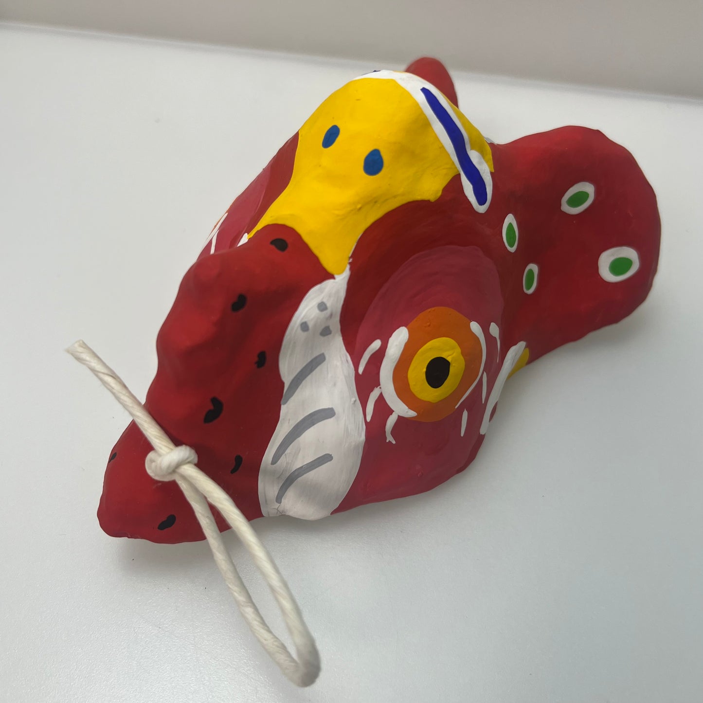 Miyajima Hariko Papier-Mache Chicken Mask Handmade Japan w/ Box & Paper #O033A
