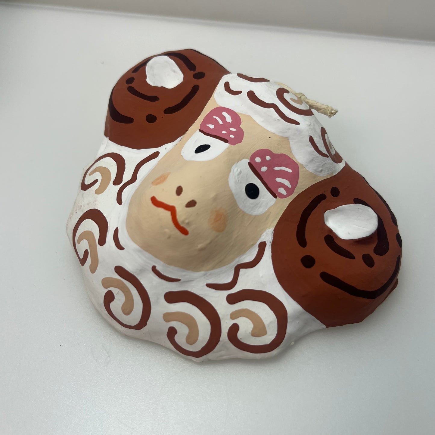 Miyajima Hariko Papier-Mache Sheep Mask Handmade Japan w/ Box & Paper #O034A