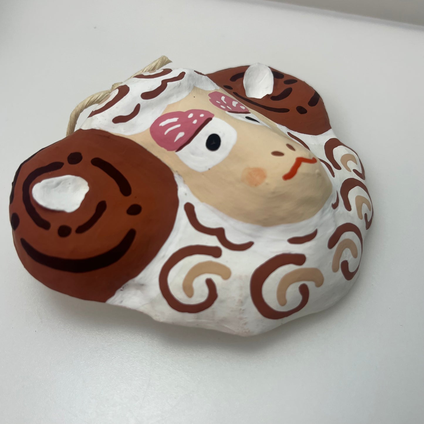 Miyajima Hariko Papier-Mache Sheep Mask Handmade Japan w/ Box & Paper #O034A