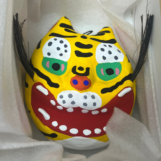 Miyajima Hariko Papier-Mache Tiger Mask Handmade Japan w/ Box & Paper #O035A